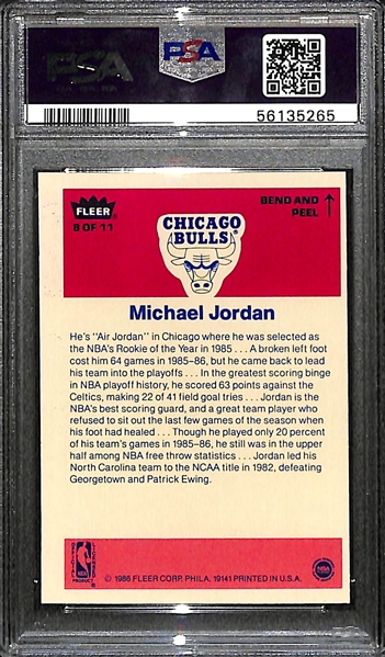 1986-87 Fleer Michael Jordan Rookie Sticker #8 Graded PSA 6