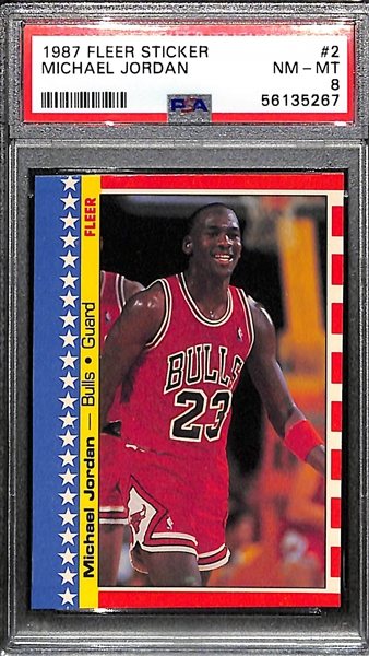 1987-88 Fleer Basketball Sticker Set - All 11 Stickers w. Michael Jordan PSA 8 Sticker!