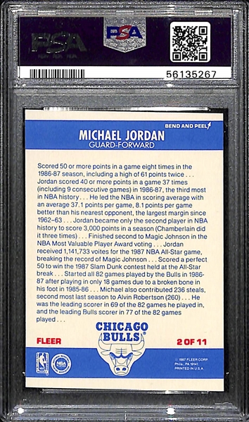 1987-88 Fleer Basketball Sticker Set - All 11 Stickers w. Michael Jordan PSA 8 Sticker!
