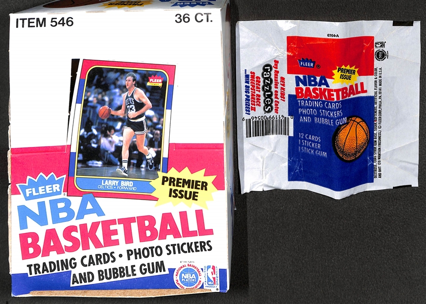 Empty 1986-87 Fleer Basketball Wax Box w/ (1) Opened Wrapper