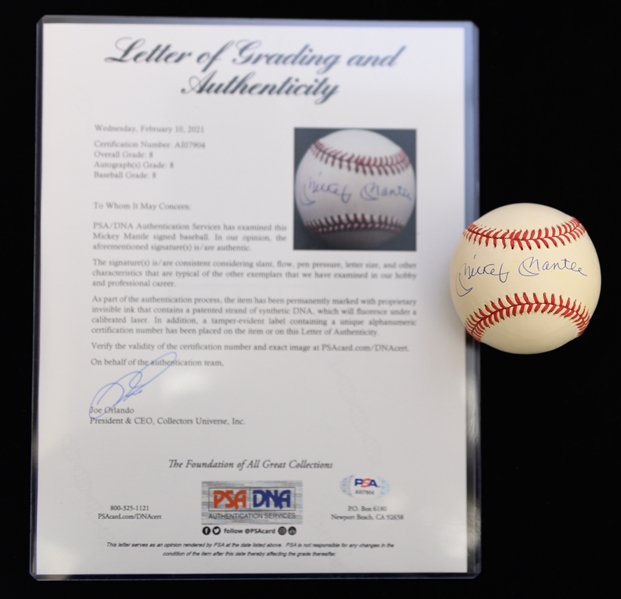 Mickey Mantle Single Signed OAL Rawlings Baseball PSA/DNA Grade 8 (Auto Grade 8, Baseball Grade 8)