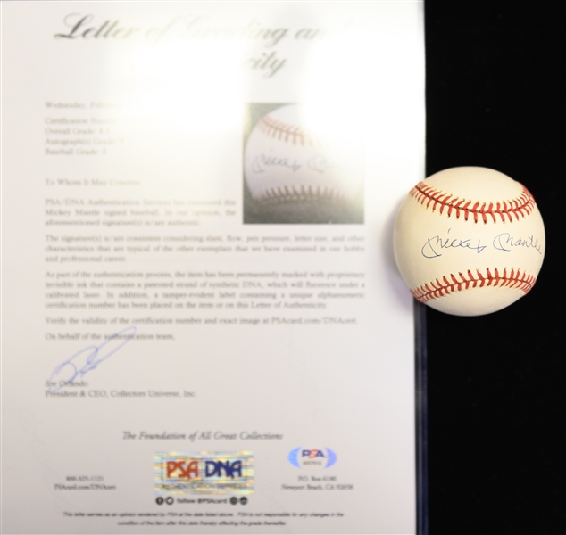 Mickey Mantle Single Signed OAL Rawlings Baseball PSA/DNA Grade 8.5 (Auto Grade 9, Baseball Grade 8)