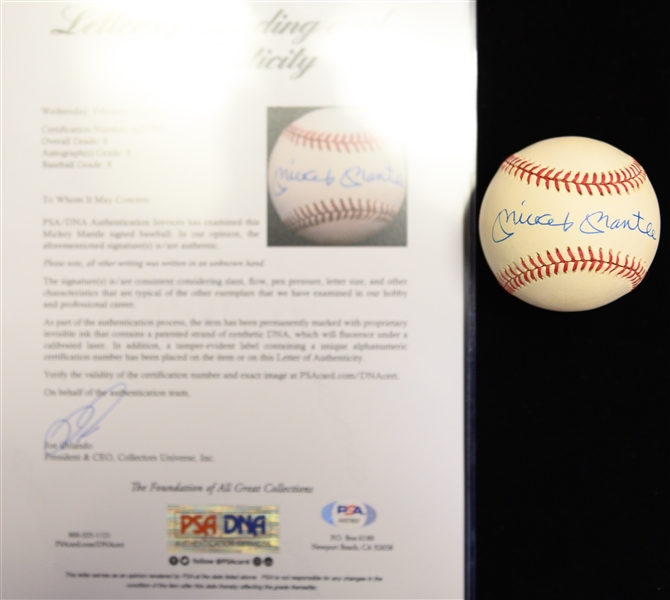 Mickey Mantle Single Signed OAL Rawlings Baseball PSA/DNA Grade 8 (Auto Grade 8, Baseball Grade 8)