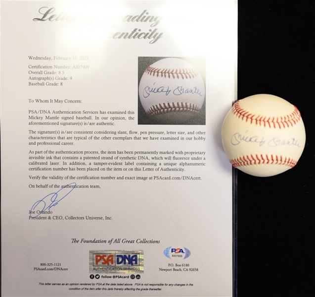 Mickey Mantle Single Signed OAL Rawlings Baseball PSA/DNA Grade 8.5 (Auto Grade 9, Baseball Grade 8)
