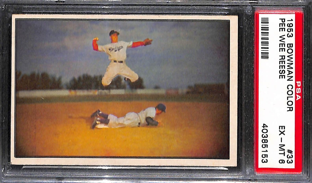 1953 Bowman Color Pee Wee Reese #33 Iconic In-Action Card Graded PSA 6