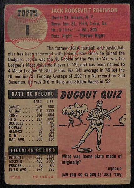 1953 Topps Jackie Robinson #1 - Lower Condition PR/GD