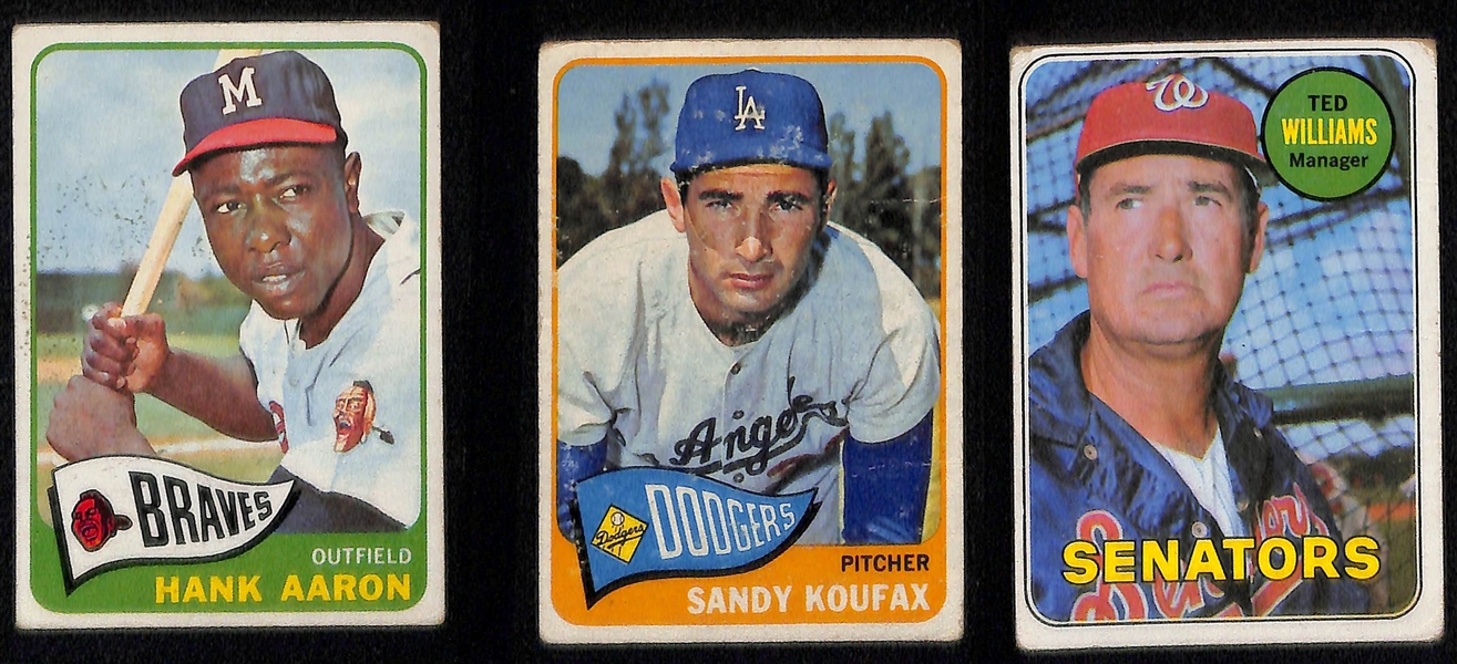 (7) Low Grade 1960s Cards - 1963 Mickey Mantle, 1964/1966/1967 Banks, 1965 Aaron, 1965 Koufax, 1969 Ted Williams