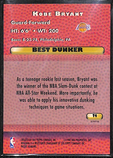 1997-98 Bowman's Best Kobe Bryant Best Techniques Refractor #T4 Lakers