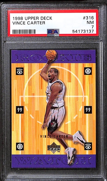Lot of (2) - 1996 Skybox E-X2000 Michael Jordan (PSA 7) & 1998 Upper Deck Vince Carter Rookie #316 (PSA 7)