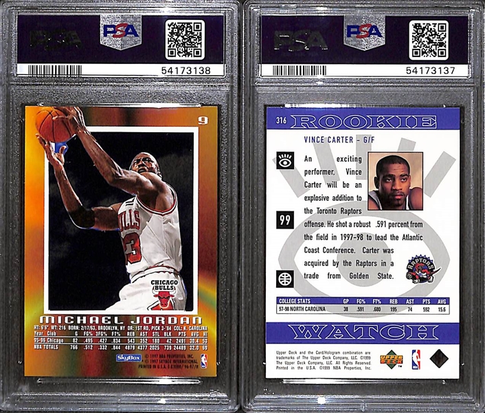 Lot of (2) - 1996 Skybox E-X2000 Michael Jordan (PSA 7) & 1998 Upper Deck Vince Carter Rookie #316 (PSA 7)