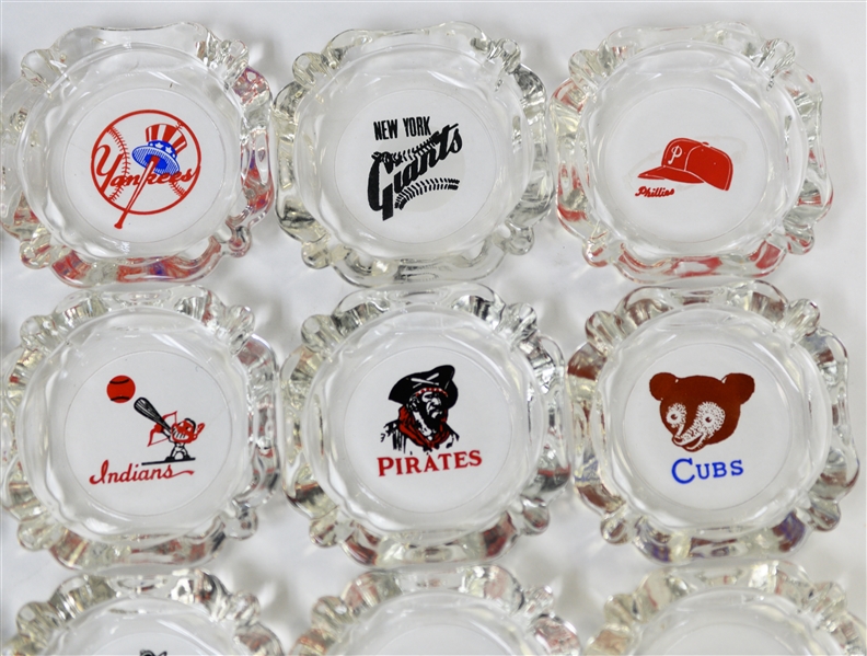  Lot of (15) Vintage 1950s Baseball Logo Glass Ash Trays