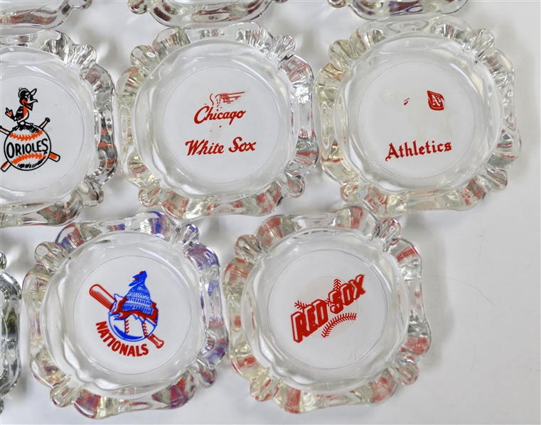  Lot of (15) Vintage 1950s Baseball Logo Glass Ash Trays