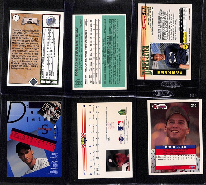 (6) Baseball Rookies w. 1989 Upper Deck Griffey Jr., 1984 Donruss Mattingly, (4) Derek Jeter (Bowman, Classic, Classic Best, Fleer Excel)