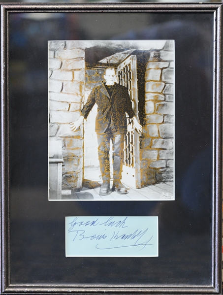 Boris Karloff (Actor - Known For Playing Frankenstein in Multiple 1930s Films, d. 1969) Signed Cut Framed/Matted w. Photo (Full JSA Letter of Authenticity)