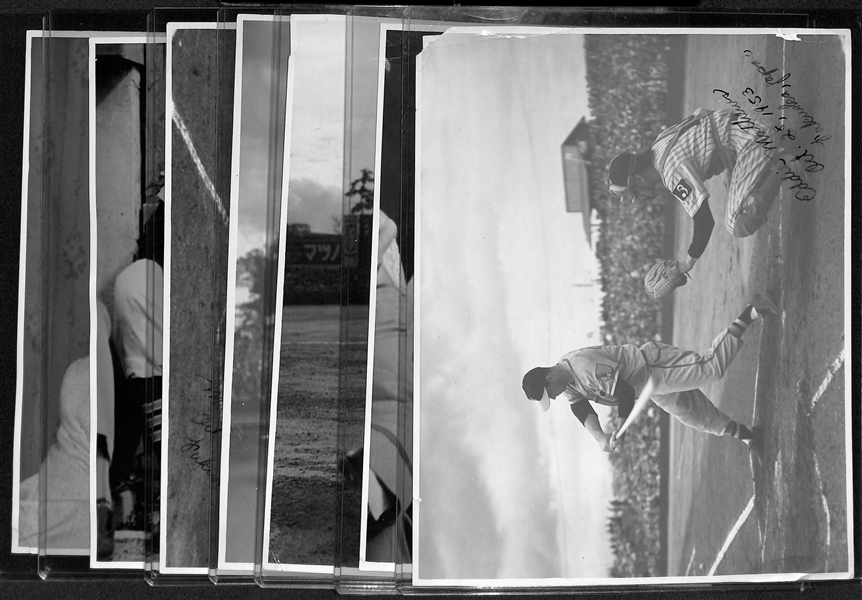 Lot of 7 1953 Original US Air Force Type 1 Photos From MLB Tour of Japan  Inc. Mathews, Slaughter, Martin
