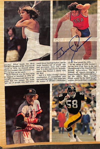 Vintage Newspaper and Magazine articles w/ 8 Autographs including Erving, Jenner (JSA Auction Letter)
