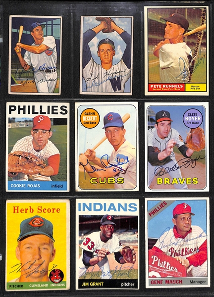 Lot of (32) Different Baseball Autograph Cards from 1952 Bowman - 1969 Topps w. 1958 Herb Score Autograph