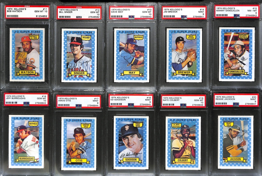 1974 Kellogg's Baseball Complete Set of 54 Cards - All PSA Graded - w. 28 PSA 10s! 