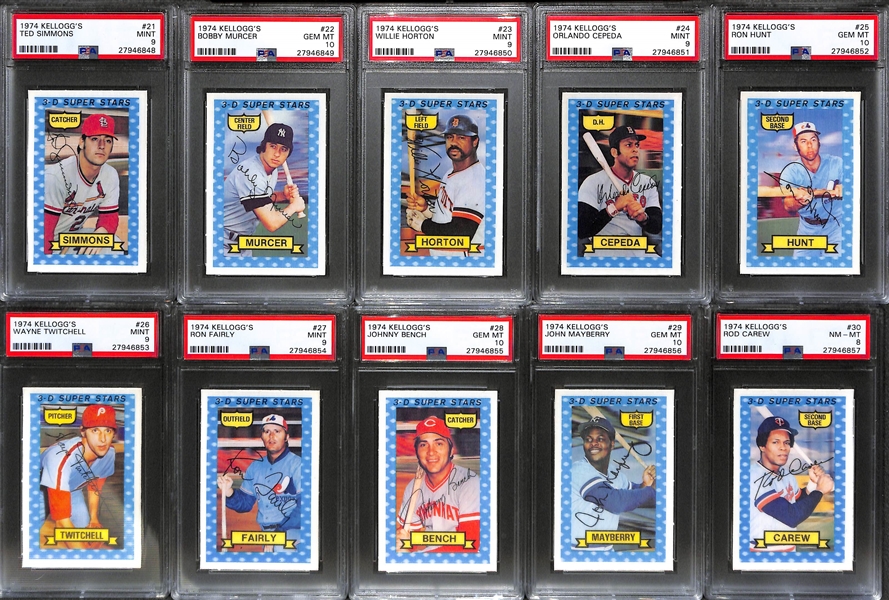 1974 Kellogg's Baseball Complete Set of 54 Cards - All PSA Graded - w. 28 PSA 10s! 