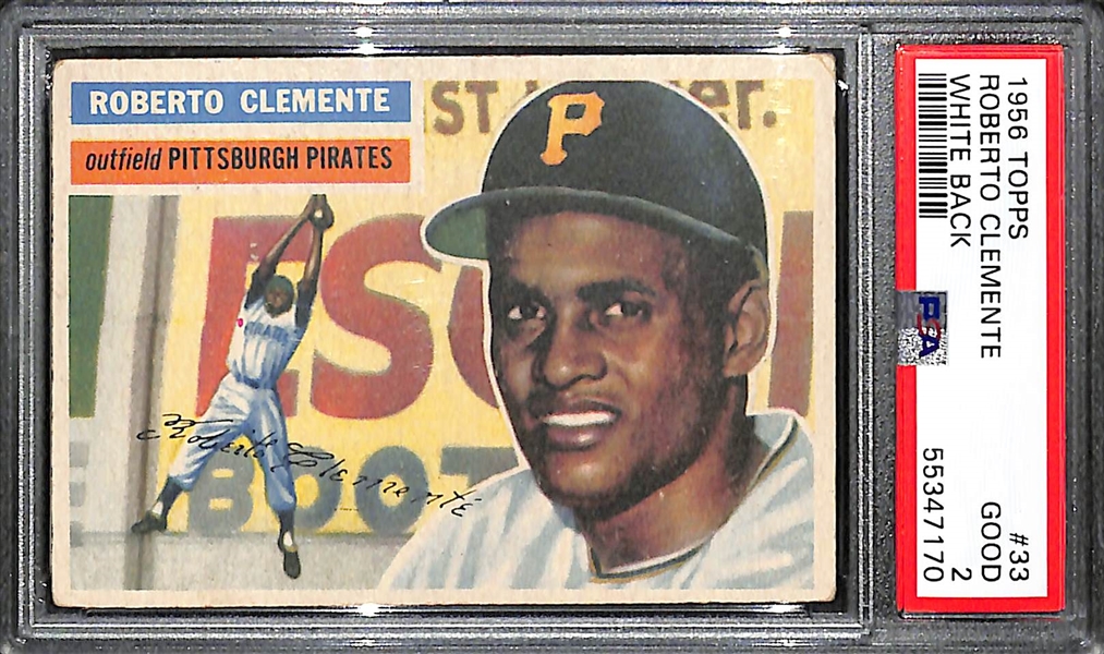1956 Topps Roberto Clemente #33 White Back (2nd Year) Graded PSA 2