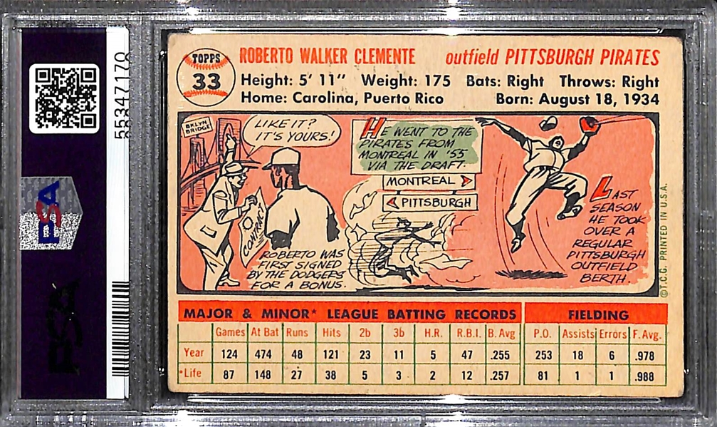 1956 Topps Roberto Clemente #33 White Back (2nd Year) Graded PSA 2