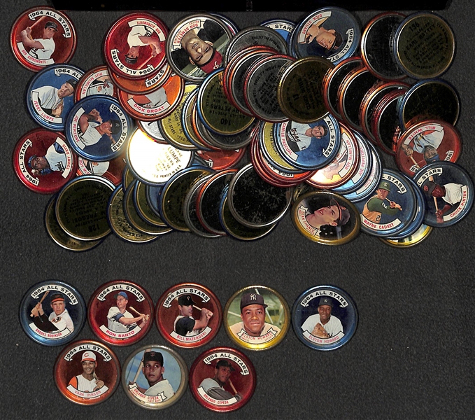 Lot of (70) Assorted 1964 Topps Coins w. Robinson, Pinson, Cepeda