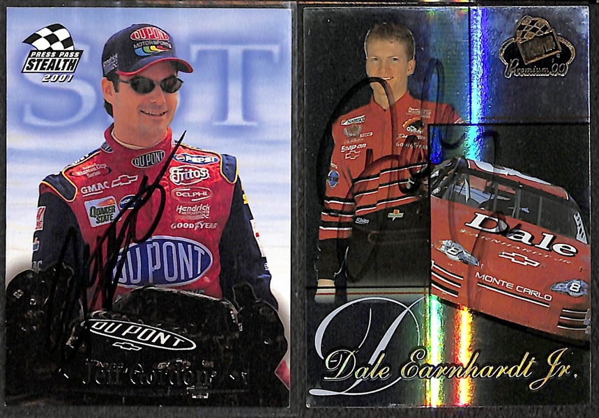 (7) Racing/NASCAR Signed Cards w. Jeff Gordon, Dale Earnhardt Jr., Jimmie Johnson, Kyle Petty, +