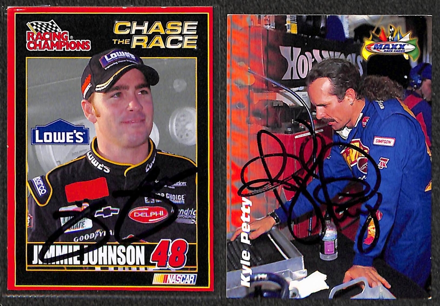 (7) Racing/NASCAR Signed Cards w. Jeff Gordon, Dale Earnhardt Jr., Jimmie Johnson, Kyle Petty, +