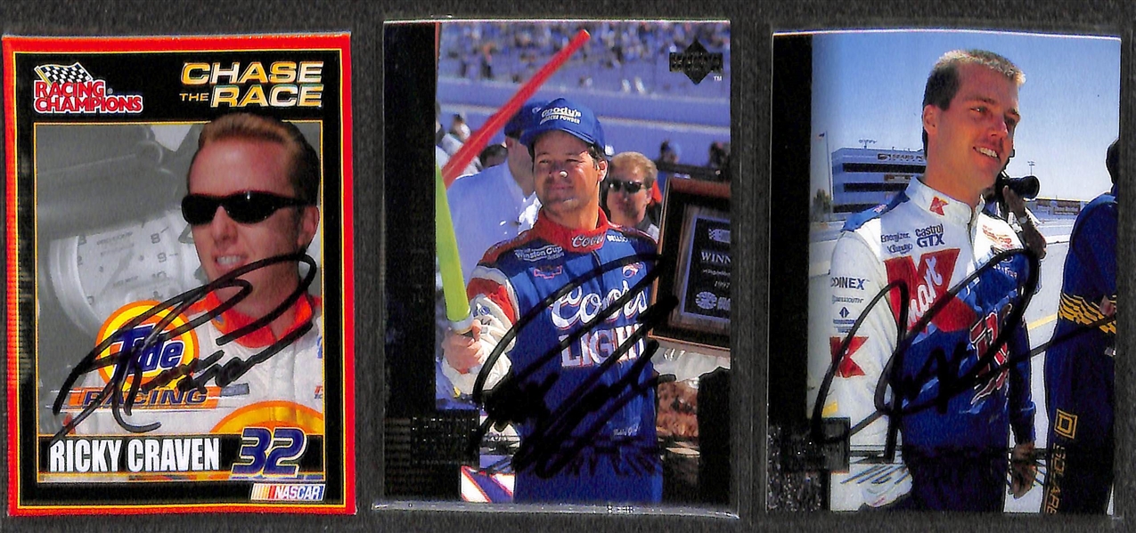 (7) Racing/NASCAR Signed Cards w. Jeff Gordon, Dale Earnhardt Jr., Jimmie Johnson, Kyle Petty, +