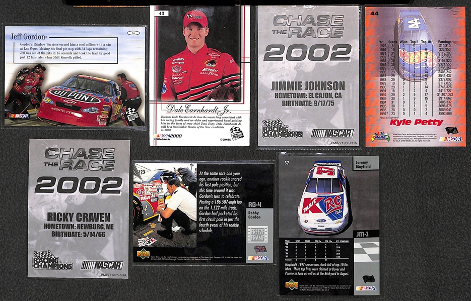 (7) Racing/NASCAR Signed Cards w. Jeff Gordon, Dale Earnhardt Jr., Jimmie Johnson, Kyle Petty, +