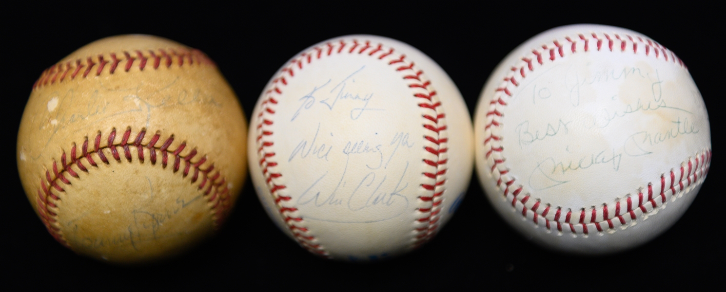 (3) Signed Baseballs - Mickey Mantle (To Jimmy), Charlie Keller/Tommy Byrne Dual, & Will Clark (To Jimmy) w. JSA Auction LOA