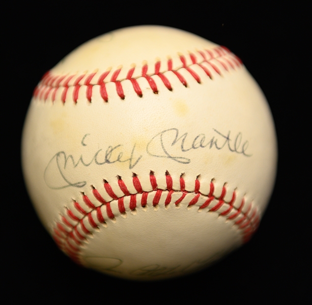Rawlings Baseball Signed by Roger Maris, Mickey Mantle, Jim Catfish Hunter, & Whitey Ford From the Collection of Yankees Official Marshall Samuel (JSA LOA)
