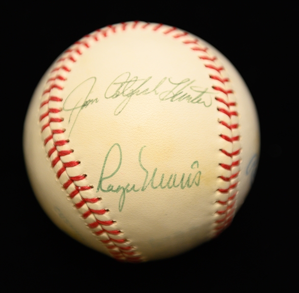 Rawlings Baseball Signed by Roger Maris, Mickey Mantle, Jim Catfish Hunter, & Whitey Ford From the Collection of Yankees Official Marshall Samuel (JSA LOA)