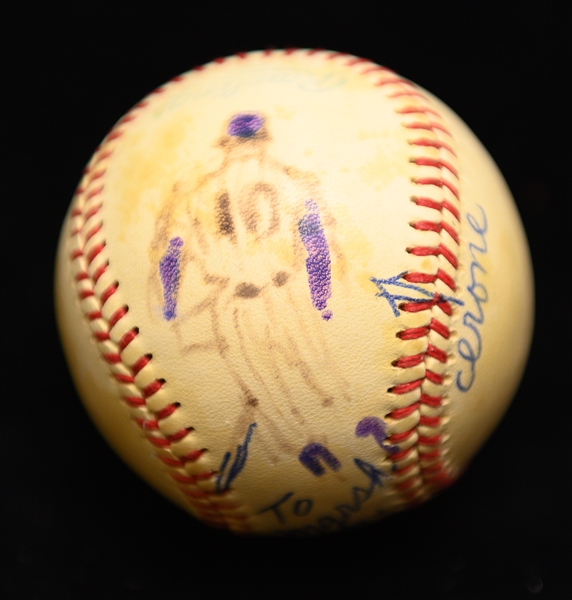Baseball Signed by Artist LeRoy Neiman (w. Artwork of Rick Cerone) From the Collection of Yankees Official Marshall Samuel (JSA LOA)