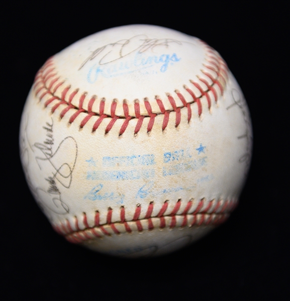 c. 1990 Yankees Team-Signed Baseball (12 Signatures) w. Dave Righetti, Steve Sax, Kevin Maas, Roberto Kelly, + (JSA Auction Letter) - Marshall Samuel Collection