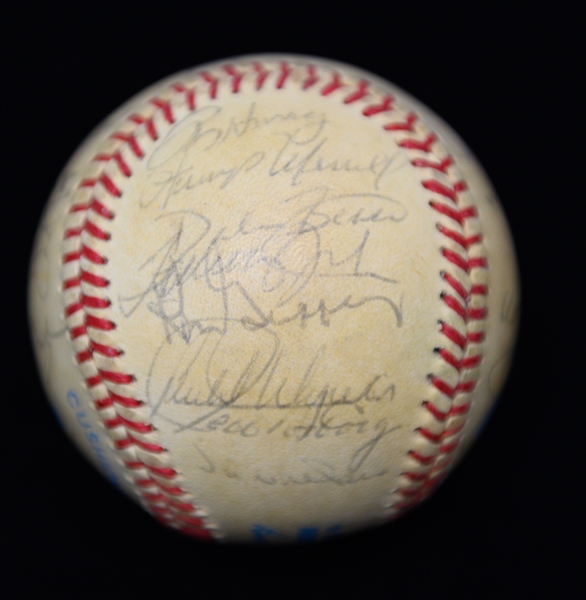 c. 1985 Yankees Team Signed Baseball (25 Signatures) w. Don Mattingly, Lou Pinella, Phil Niekro, Ken Griffey Sr., + (JSA Auction Letter) - Marshall Samuel Collection
