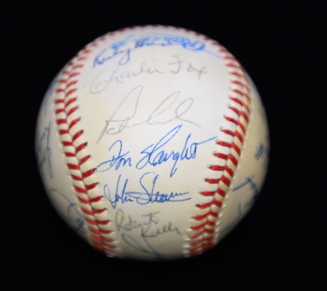 c. 1989 Yankees Team Signed Baseball (24 Signatures - Henderson is Clubhouse) w. Sax, Righetti, T. John, Leiter, Frank Howard, Bernie Williams, + (JSA Auction Letter) - Marshall Samuel Collection