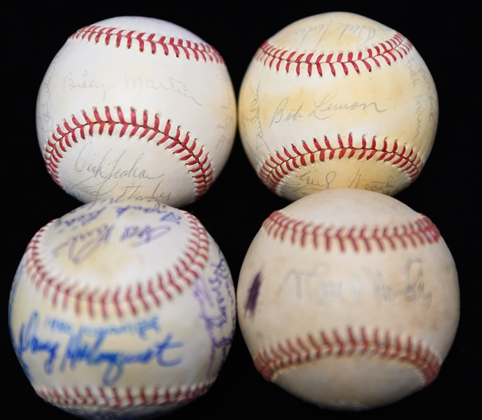 Lot of (4) Signed Baseballs From the Marshall Samuel Collection  Inc. 2 Yankees Team-Signed Baseballs w. Catfish Hunter!