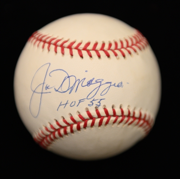 Joe DiMaggio Autographed Official AL Baseball with HOF 55 inscription JSA LOA