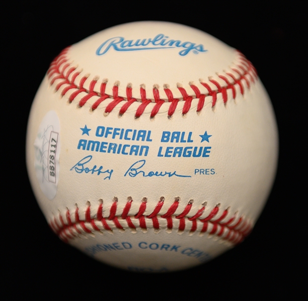Joe DiMaggio Autographed Official AL Baseball with HOF 55 inscription JSA LOA