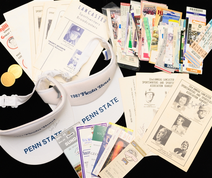 Sports Memorabilia Lot w/ Joe Paterno Autographed Fiesta Bowl Visor (JSA COA) other autographs, 100+ tickets 