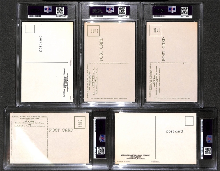 (5) PSA/DNA Slabbed HOF Plaque Cards (Musial, Hubbell, Feller, Coveleski, Roush) - Each w. Autograph Grade 9 Mint!