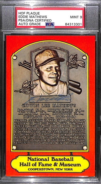(5) PSA/DNA Slabbed HOF Plaque Cards (Mathews, L. Waner, Banks, Coveleski, Cool Papa Bell) - Each w. Autograph Grade of 8, 9, or 10!