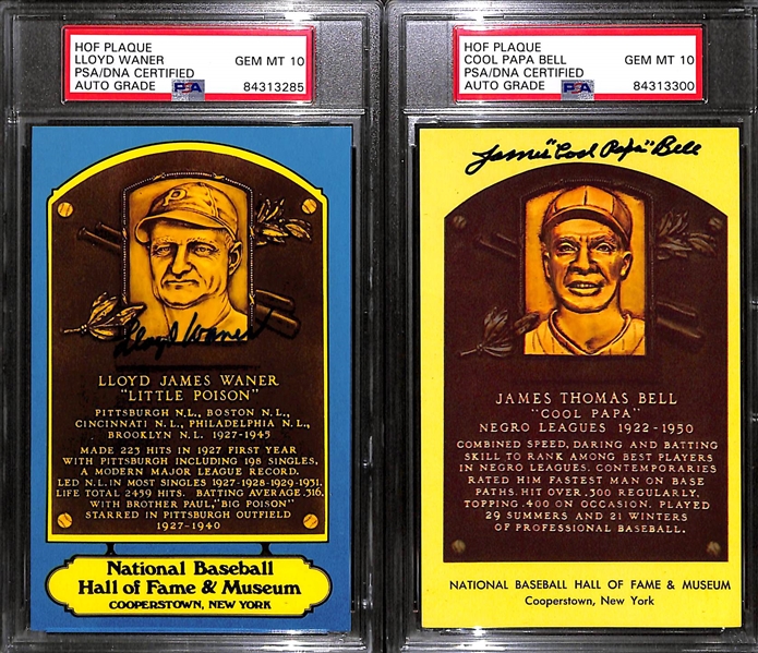(5) PSA/DNA Slabbed HOF Plaque Cards (Mathews, L. Waner, Banks, Coveleski, Cool Papa Bell) - Each w. Autograph Grade of 8, 9, or 10!