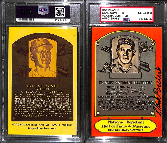 (5) PSA/DNA Slabbed HOF Plaque Cards (Mathews, L. Waner, Banks, Coveleski, Cool Papa Bell) - Each w. Autograph Grade of 8, 9, or 10!