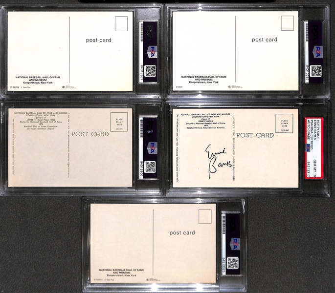 (5) PSA/DNA Slabbed HOF Plaque Cards (Mathews, L. Waner, Banks, Coveleski, Cool Papa Bell) - Each w. Autograph Grade of 8, 9, or 10!