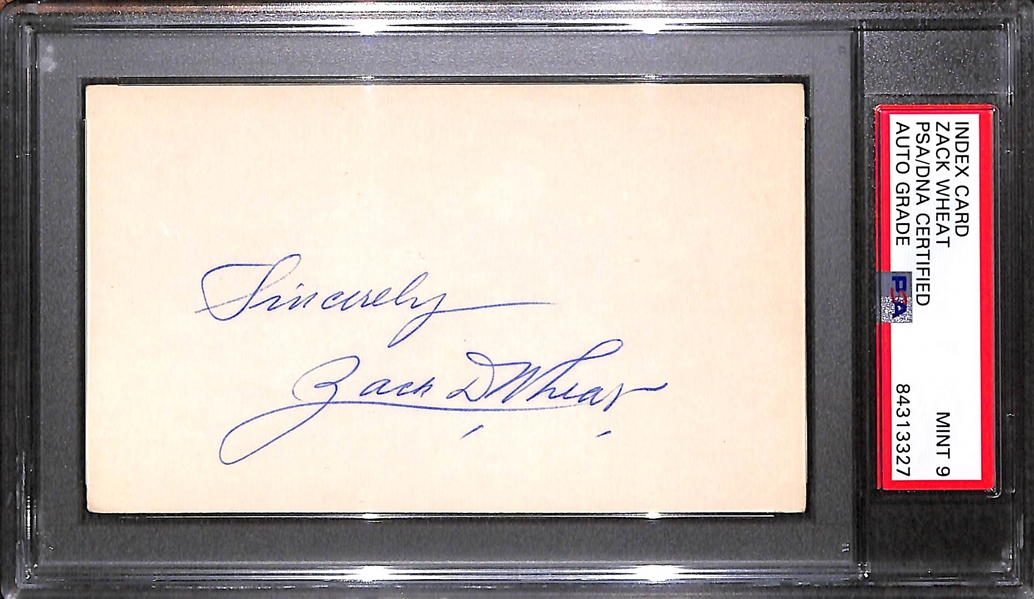(7) PSA/DNA Slabbed HOF Index Cards (Gehringer, Stengel, Mathews, Dickey, Berra, L. Waner, Wheat) - Each w. Autograph Grade of 8, 9, or 10!