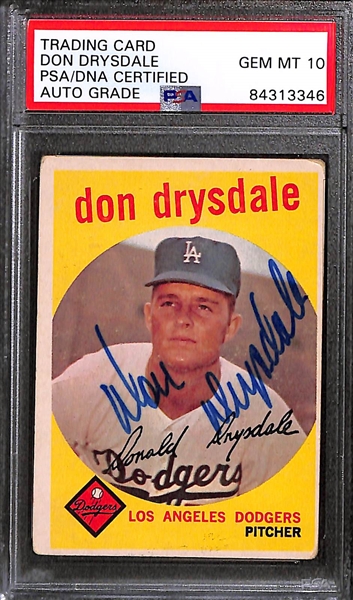 (7) PSA/DNA Slabbed HOF Cards w. 1959 Drysdale, 1964 Kaline, 1971 Carlton, 1973 F. Robinson,+ 