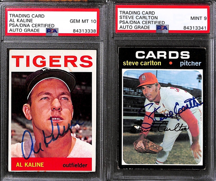 (7) PSA/DNA Slabbed HOF Cards w. 1959 Drysdale, 1964 Kaline, 1971 Carlton, 1973 F. Robinson,+ 