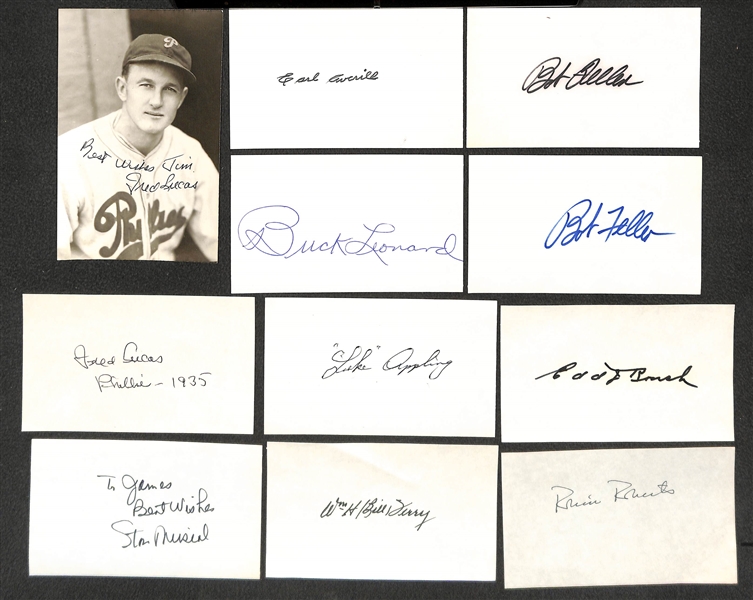 (15) Baseball Autographed Index Cards & Photos - Mostly HOF'ers inc. Stan Musual, Luke Appling (JSA Auction Letter)